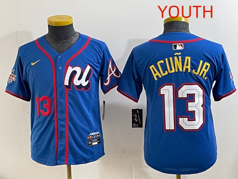 Youth 2025 Atlanta Braves #13 Acuna jr Blue All star Nike MLB Jersey style 5